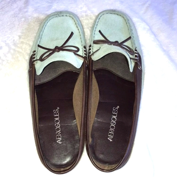 Aerosoles in light blue suede slip-on mule loafers - Picture 4 of 5